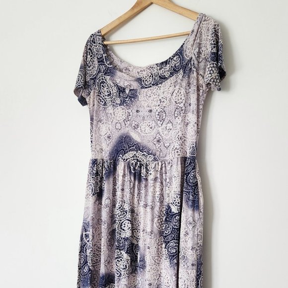 Vintage Cottagecore Maxi‎ Dress Floral 3D Texture Purple White Y2K // Medium - Picture 3 of 15